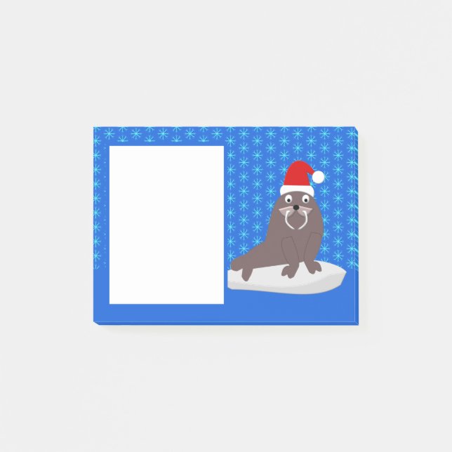 Cute Christmas Walrus and Snowflakes Post-it Notes (Front)