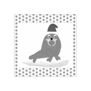 Cute Christmas Walrus and Snowflakes Rubber Stamp