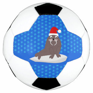 Cute Christmas Walrus and Snowflakes Soccer Ball