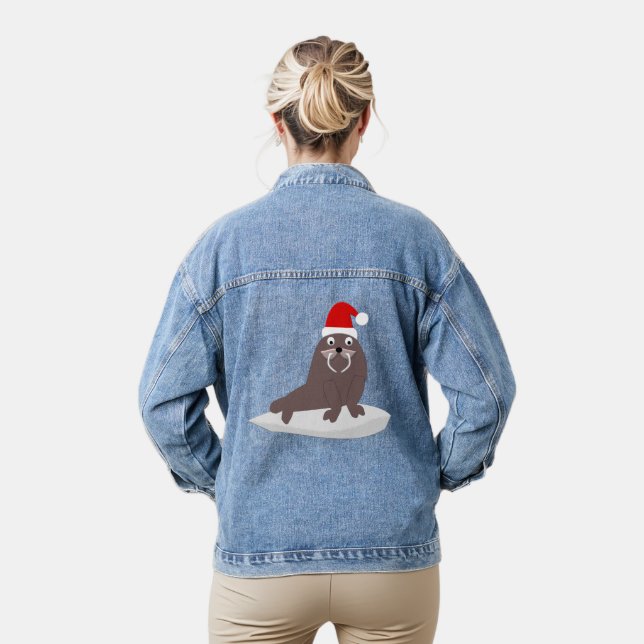 Cute Christmas Walrus Denim Jacket (Model)