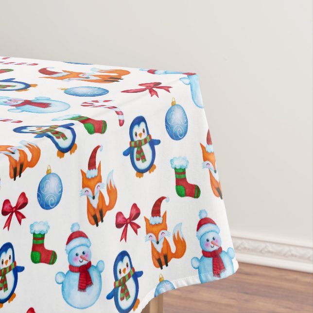 Cute Christmas Watercolor Illustration Pattern Tablecloth (In Situ)