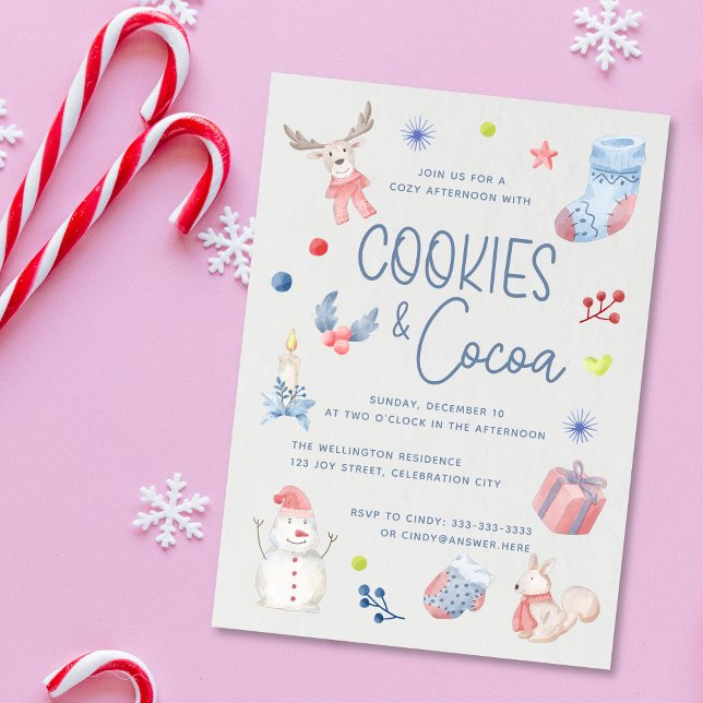 Cute Christmas Watercolor Script Cookies Cocoa Invitation (Creator Uploaded)