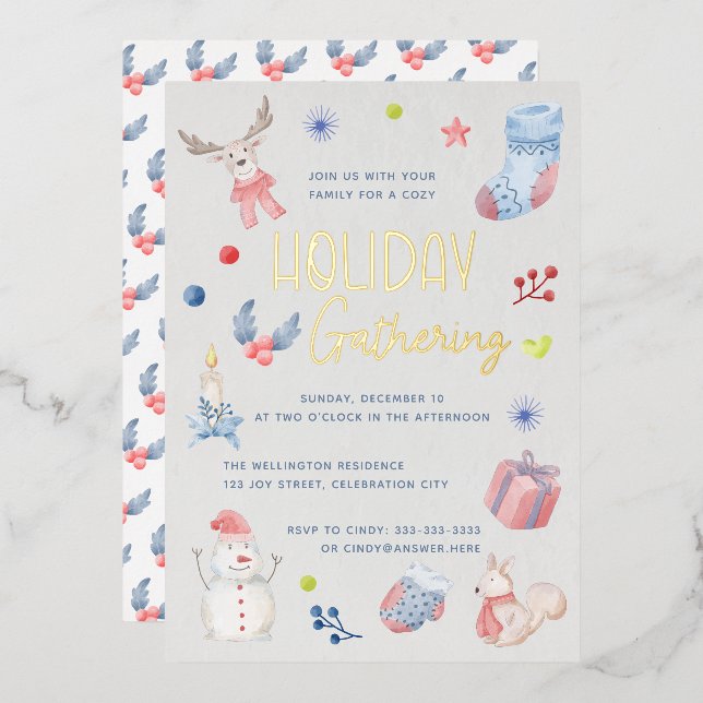 Cute Christmas Watercolor Script Holiday Party (Front/Back)