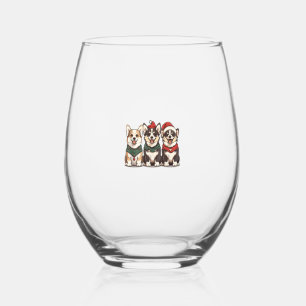 Cute Christmas Welsh Corgi Dogs Santa Puppy Holida Stemless Wine Glass