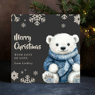 Cute Christmas White Bear with cosy sweater Holiday Card
