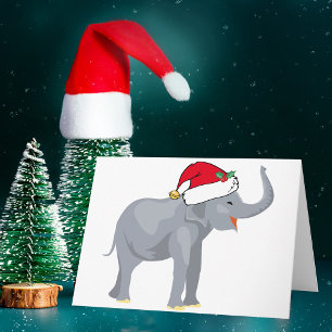 Cute Christmas White Elephant in Santa Hat Holiday Card
