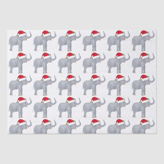 Cute Christmas White Elephant in Santa Hat Tissue Paper (Front)