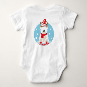 Cute Christmas White Polar Bear Red Santa Hat HoHo Baby Bodysuit