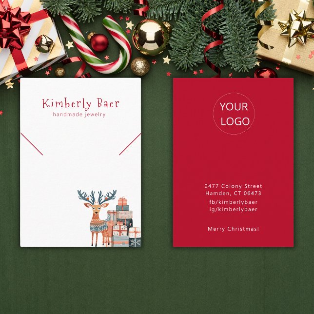 Cute Christmas White Red Necklace Bracelet Display Business Card (Creator Uploaded)