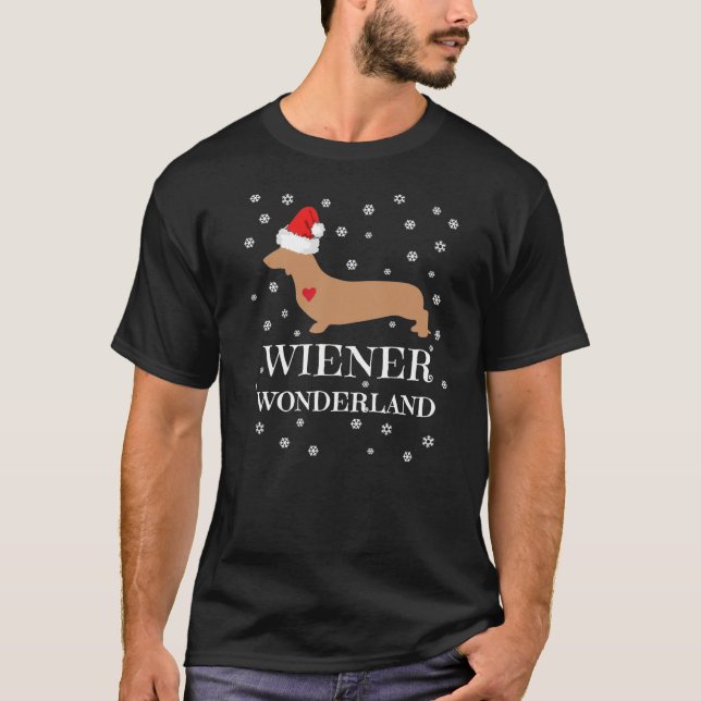 Cute Christmas Wiener Wonderland Dachshund Holiday T-Shirt (Front)