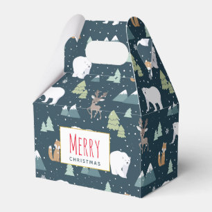 Cute Christmas Winter Animals Rustic Pattern Favour Box