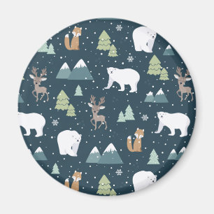Cute Christmas Winter Animals Rustic Pattern Magnet