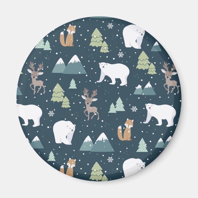 Cute Christmas Winter Animals Rustic Pattern Magnet (Front)