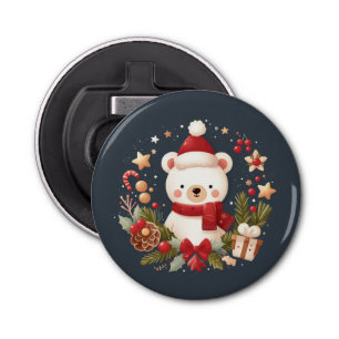 Cute Christmas/Winter bear in wreath Bottle Opener