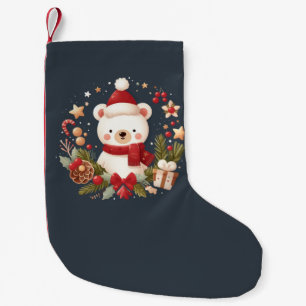 Cute Christmas/Winter bear in wreath Small Christmas Stocking