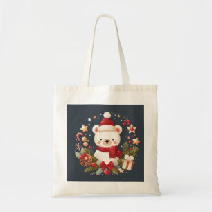 Cute Christmas/Winter bear in wreath Tote Bag