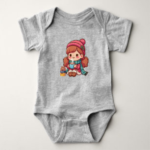 Cute Christmas/winter girl with cocoa  Baby Bodysuit