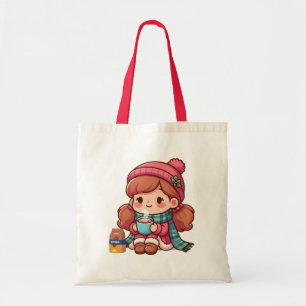 Cute Christmas/winter girl with cocoa  Tote Bag