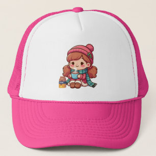 Cute Christmas/winter girl with cocoa  Trucker Hat