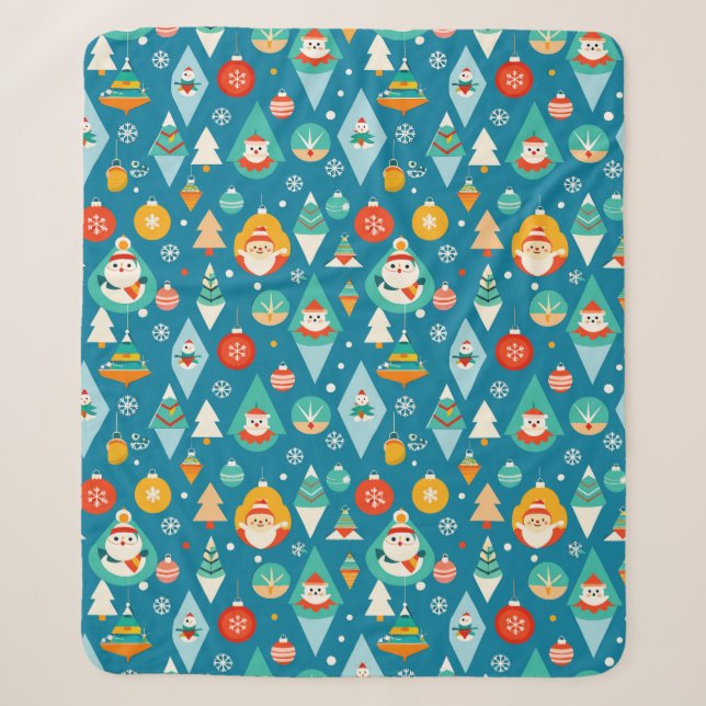 Cute Christmas Winter Seamless Pattern Festive Joy Sherpa Blanket (Front)