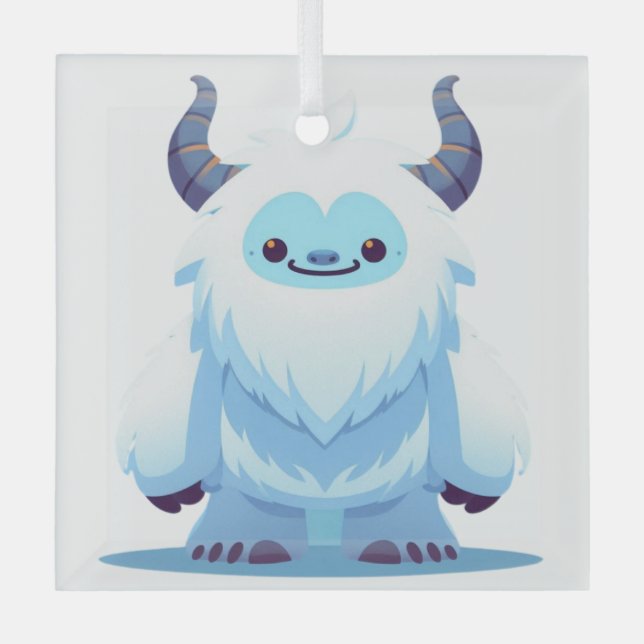 Cute Christmas/winter yeti Glass Tree Decoration (Front)