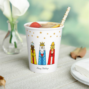Cute Christmas Wise Men & Golden Star Confetti Paper Cups