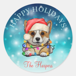 Cute Christmas Wish Happy Holidays Dog Pet Custom Classic Round Sticker