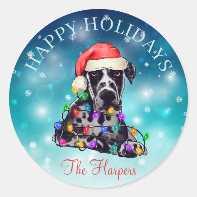 Cute Christmas Wish Happy Holidays Dog Pet Custom Classic Round Sticker (Front)