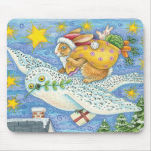 Cute Christmas with Rabbit as Santa Claus on Owl Mouse Pad