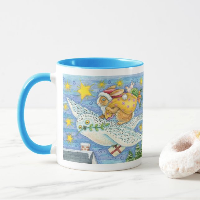 Cute Christmas with Rabbit as Santa Claus on Owl Mug (With Donut)