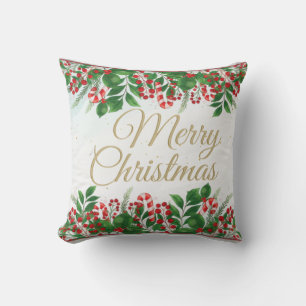  Cute Christmas with Red berries wreath floral Cushion
