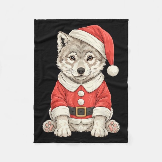 Cute Christmas Wolf Santa  Fleece Blanket (Front)