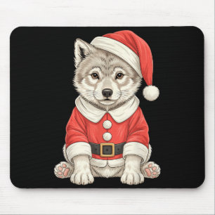 Cute Christmas Wolf Santa Mouse Pad