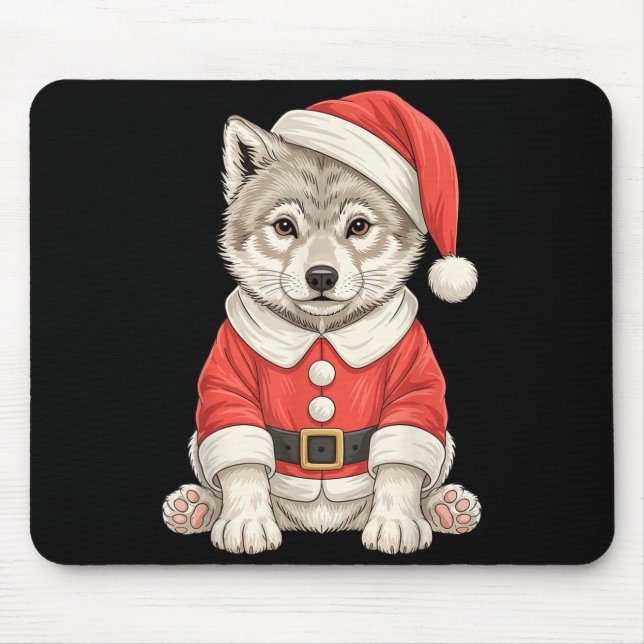 Cute Christmas Wolf Santa  Mouse Pad (Front)