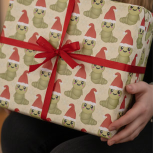 Cute Christmas Worms Hand Drawn Gift Wrapping Paper