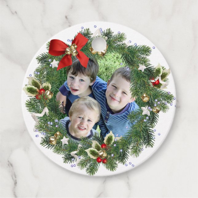 Cute Christmas Wreath Photo Frame Holiday Gift Tag (Front)