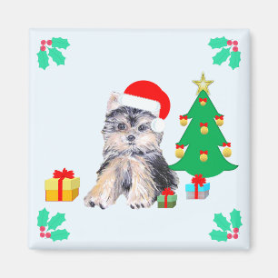 Cute Christmas Yorkshire Puppy Dog Magnet