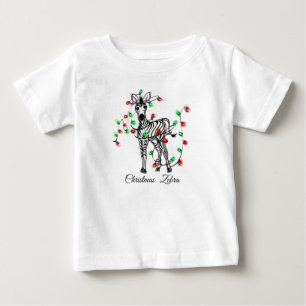 Cute Christmas Zebra red green twinkle lights Baby T-Shirt