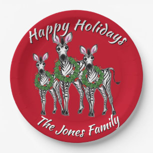 Cute Christmas Zebras personalize Paper Plate