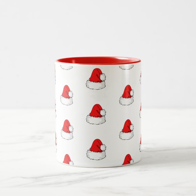 Cute Chritmas Santa's Hat Pattern Two-Tone Coffee Mug (Center)
