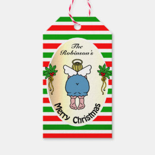 Cute Chubby Angel Red and Green Frame Christmas Gift Tags