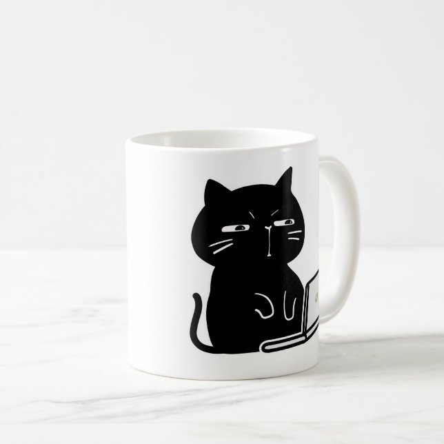 Cute Chubby Black Cat Coffee Mug (Front Right)