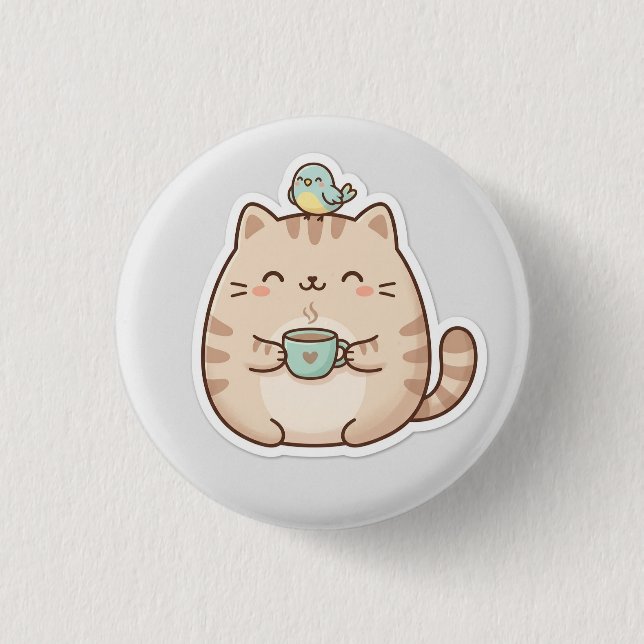 Cute Chubby Cat Coffee 3 Cm Round Badge (Front)