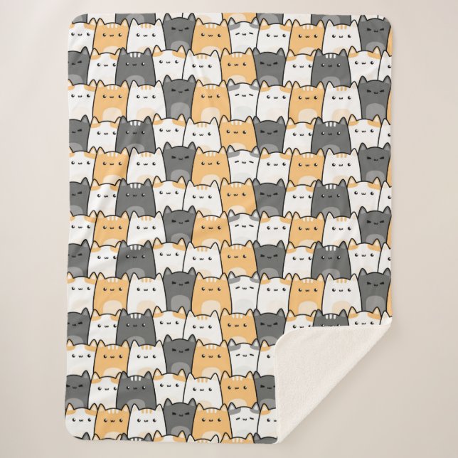 Cute Chubby Cat Doodle  Sherpa Blanket (Front)