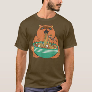 Cute Chubby Cat Eating Ramen Noodles Ramen Lover T-Shirt