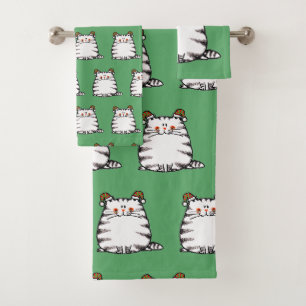 Cute Chubby Cat Two Christmas Hats Bath Towel Set