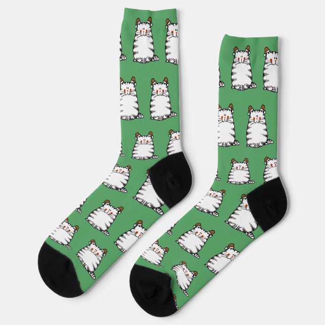 Cute Chubby Cat Two Christmas Hats Socks (Left)