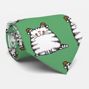 Cute Chubby Cat Two Christmas Hats Tie