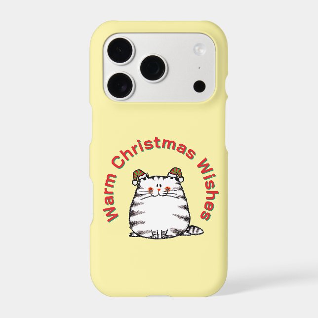 Cute Chubby Cat Two Christmas Hats Warm Wishes (Back)