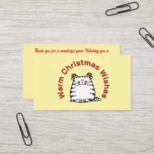 Cute Chubby Cat Two Christmas Hats Warm Wishes Business Card